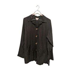J Jill Vintage Black Heavy Linen Jacket Artsy Buttons Pockets M Aline Lagenlook